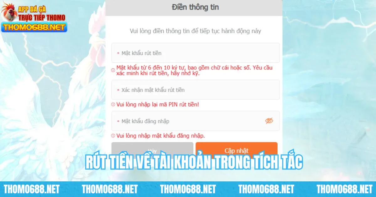 Rút tiền từ tài khoản THOMO688